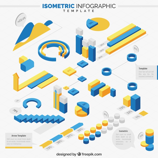 Template infográfico isométrica com elementos coloridos