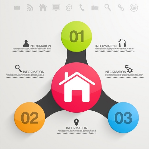Template infográfico negócio com círculos coloridos em design plano
