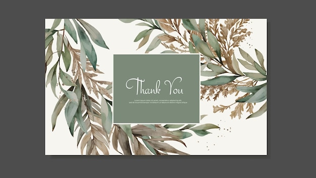 Template of thank you card cartão de visita cartão postal com folhas de aquarela verde em vetor de estilo boho