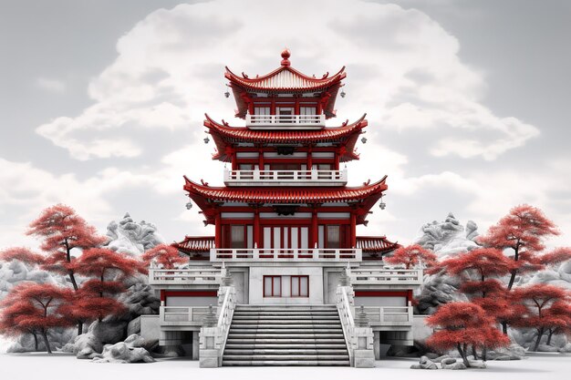Vetor templo pagode, no japão, com, flores cerejeira, sakura, vetorial, ilustração