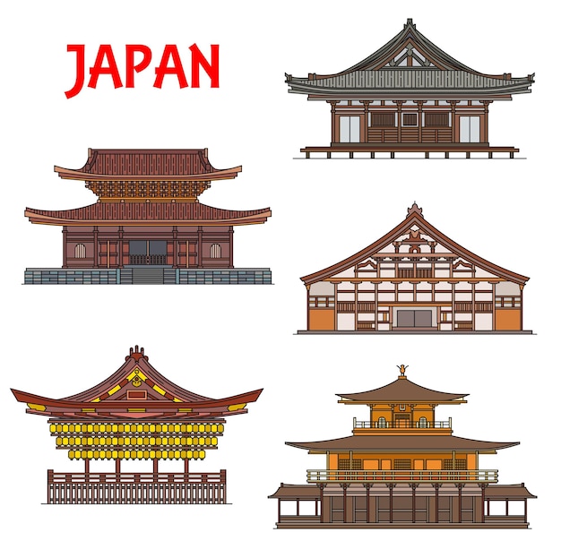 Vetor templos japoneses santuários edifícios japão pagodes