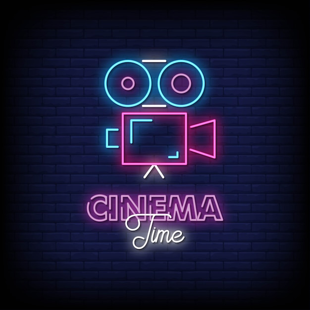 Tempo cinema sinais néon estilo texto vector