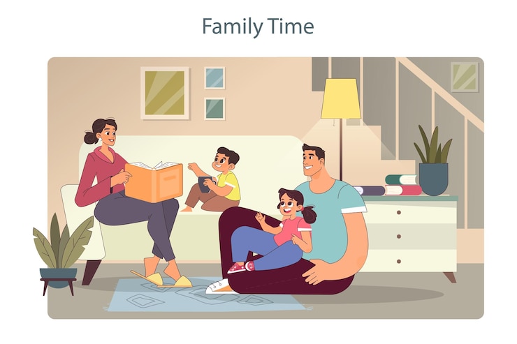 Vetor tempo de família avós mãe pai e crianças comunicação