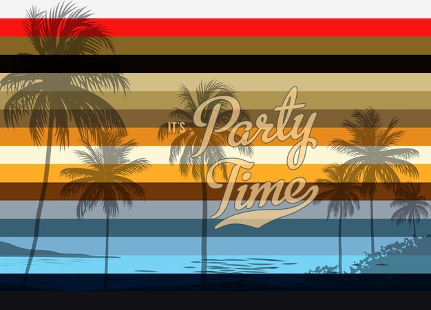 Tempo de festa cartão de vetor colorido palmeiras design de post colorido
