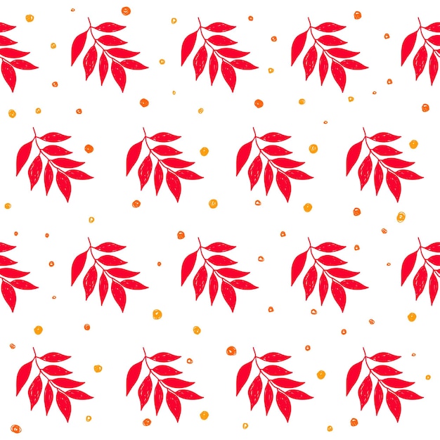 Tempo de outono sem costura de fundo. folhas de outono vermelhas de doodle feito à mão isoladas na capa branca para cartão de design, convite, álbum, livro de recortes, tecido têxtil, etc.