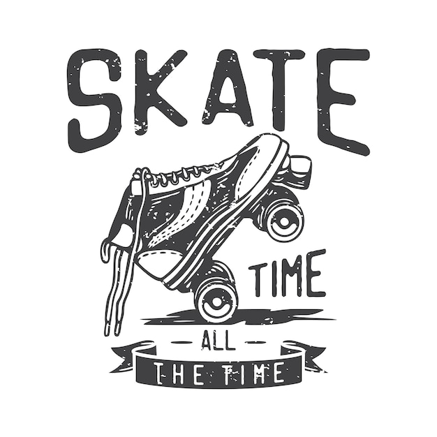 Tempo de skate de ilustração vintage americano o tempo todo para design de camiseta