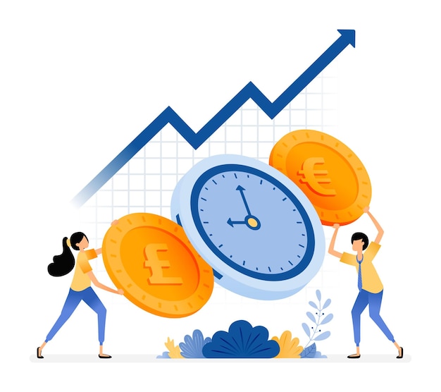 Tempo é dinheiro. aumentar o valor do investimento. pessoas segurando moedas