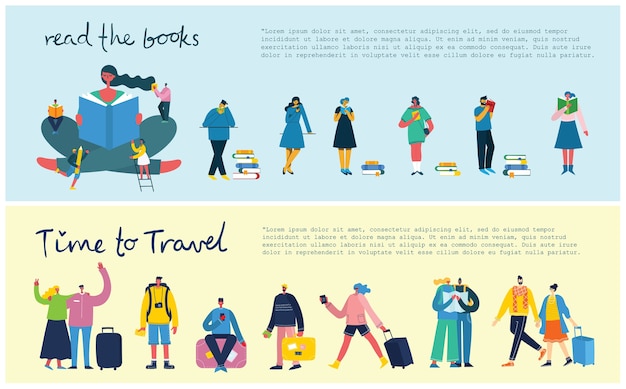 Tempo para viajar e ler o conjunto de ilustrações dos livros