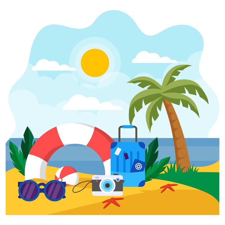 Vetor tempo para viajar verão férias de praia conceito de aventura agência de viagens banner vetor colorido