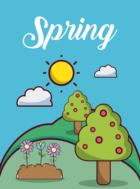 Tempo, primavera, paisagem, cute, cartão
