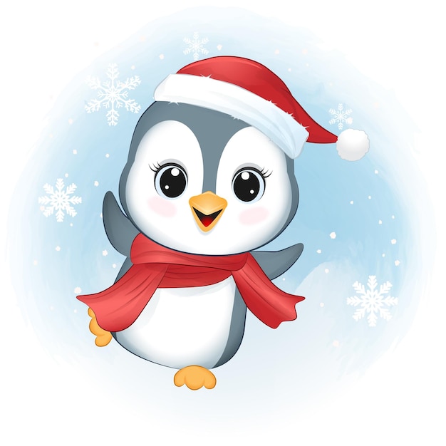 Temporada de natal de pinguim fofo