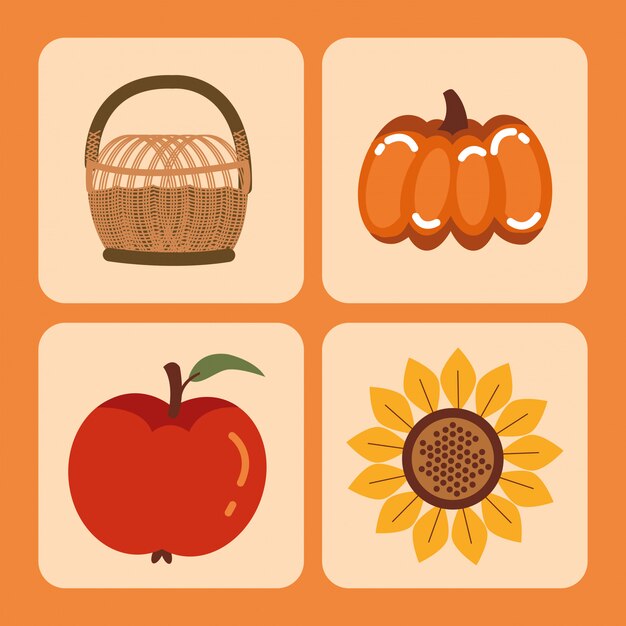 Temporada de outono conjunto de ícones de cartões