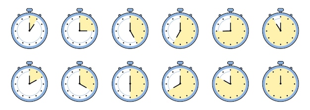 Temporizador relógio cronômetro isolado conjunto de ícones ilustração vetorial de tempo de cozimento da etiqueta