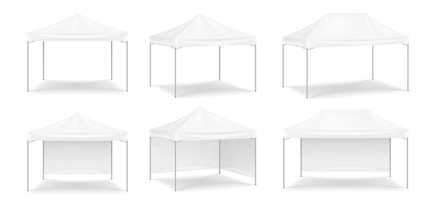 Vetor tenda de promoção dobrável branca marquise móvel ao ar livre para exposição de marketing ou comércio maquete realista de toldo de festival em branco para festa isolada em fundo branco ilustração vetorial