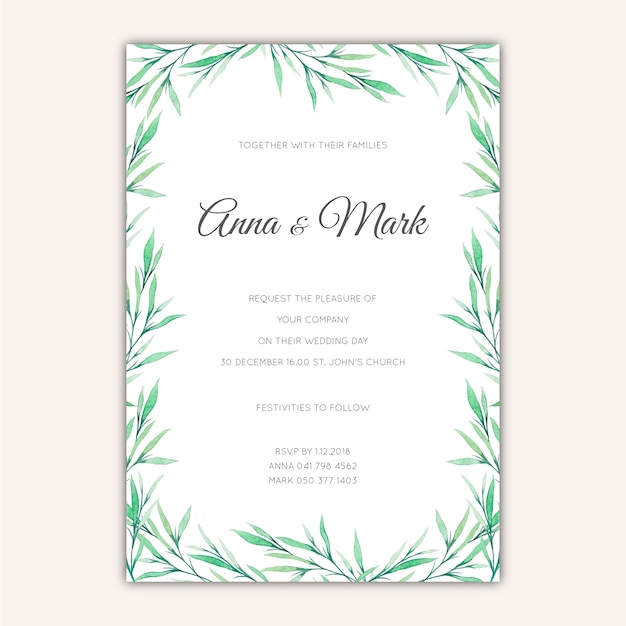 Vetor tender green watercolor wedding invitation