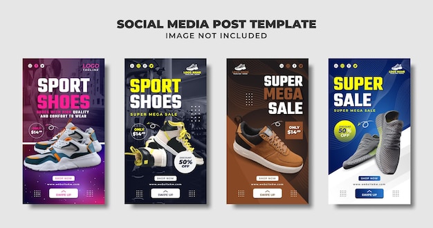 Tênis e sapatos venda de mídia social instagram história, folheto e modelo de banner para promoção