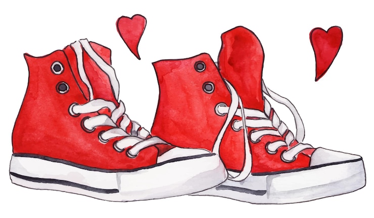 Vetor tênis vermelho aquarela par sapatos corações amor isolado vetor