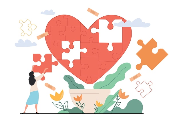 Terapia de cura do coração após o divórcio emocional e doloroso do casamento como peças faltantes do quebra-cabeça