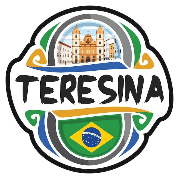 Vetor teresina brasil bandeira viagem lembrança adesivo skyline landmark logo emblema selo selo emblema svg eps