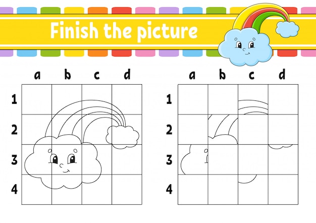 Termine a imagem. arco-íris mágico. páginas do livro de colorir para crianças. planilha de desenvolvimento de educação.