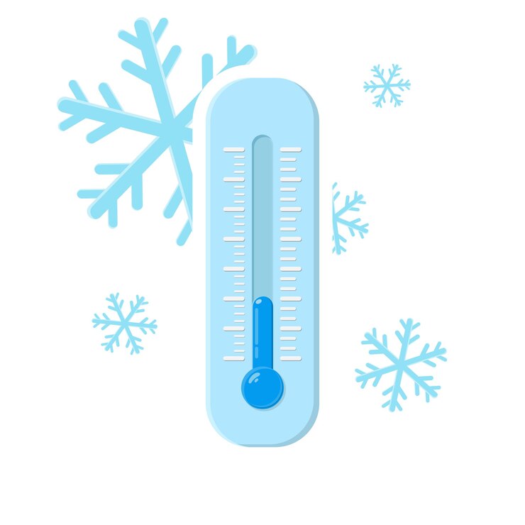 Vetor termômetro frio com flocos de neve temperatura termômetros meteorológicos controle de temperatura