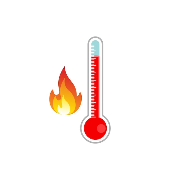 Vetor termômetro quente com chama de fogo para alta temperatura de calor