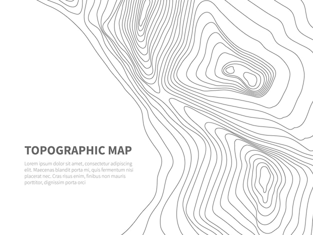 Terra de contorno da geodésia. mapa de linhas topográficas. contornos geográficos da montanha, modelo de texto