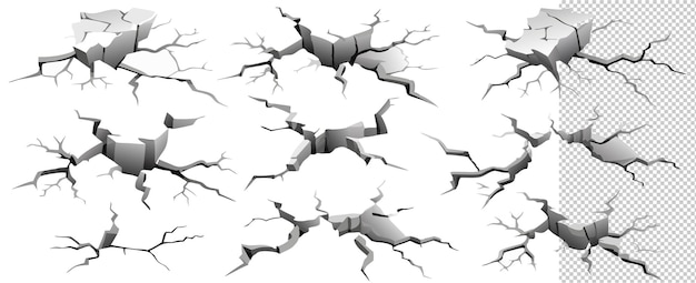 Terra fraturada 3D rachaduras e quebras impacto efeito do solo elementos vetoriais racy