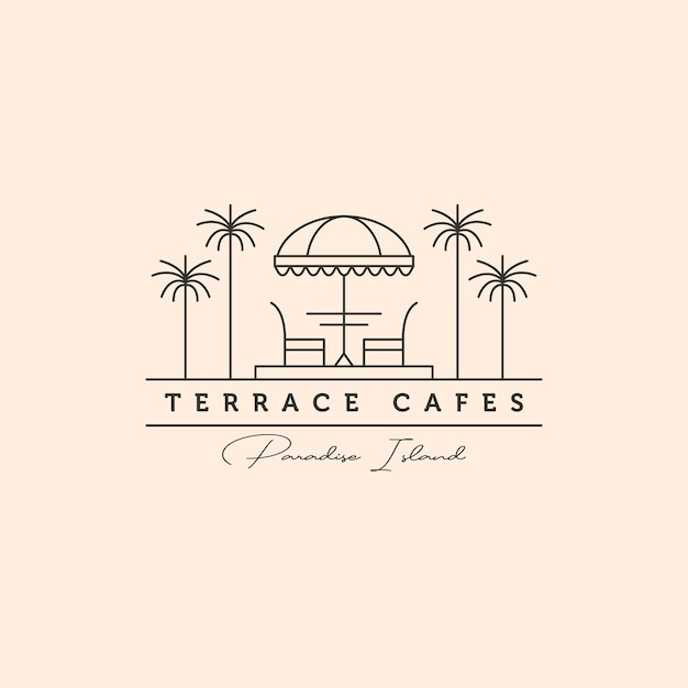 Terrace café tropical logotipo vetor símbolo ilustração design linha arte terraço cafés logotipo