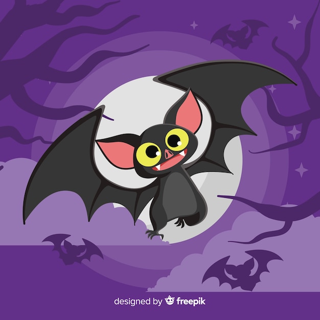 Terrific halloween morcego com design plano