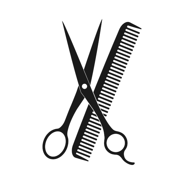 Vetor tesoura de cabeleireiro e ícone de silhueta preta de pente