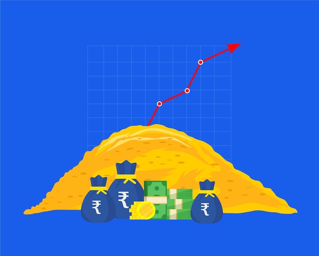 Tesouro de dinheiro. Gráfico de coleção de rupias subindo.