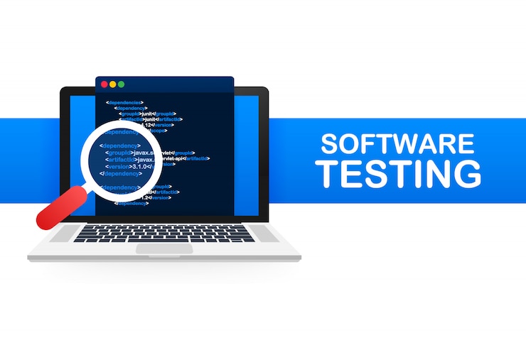 Vetor teste de software. processo de fluxo de trabalho de desenvolvimento de software, análise de teste de codificação. ilustração.