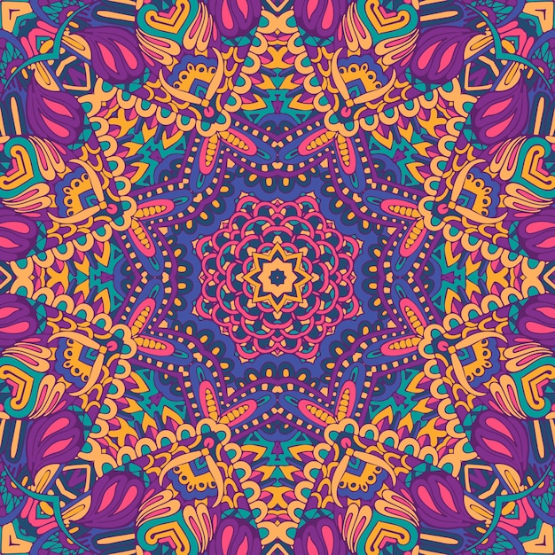 Teste padrão colorido tribal étnico festivo abstrato floral do vetor. borda de moldura de mandala geométrica