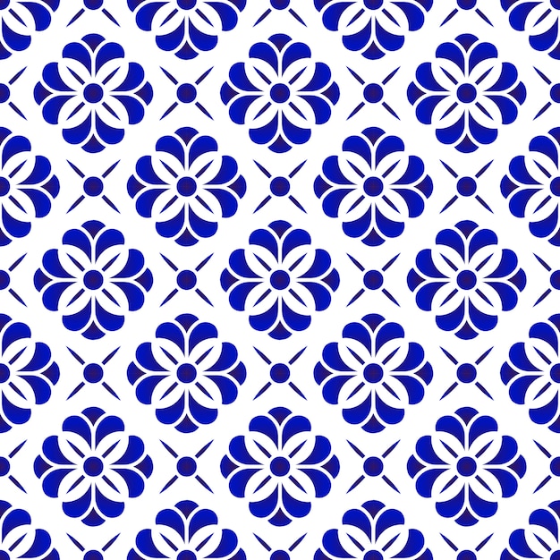 Teste padrão de flor de cerâmica, azul e branco floral fundo sem emenda, porcelana bonita até