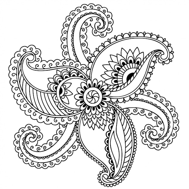 Teste padrão de flor Mehndi para desenho de Henna. Decoração em estilo étnico oriental, indiano. Doodle ornamento. Esboço mão desenhar.