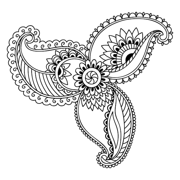 Teste padrão de flor Mehndi para desenho e tatuagem de Henna. Decoração em estilo étnico oriental, indiano. Doodle ornamento. Mão de contorno desenhar ilustração vetorial.