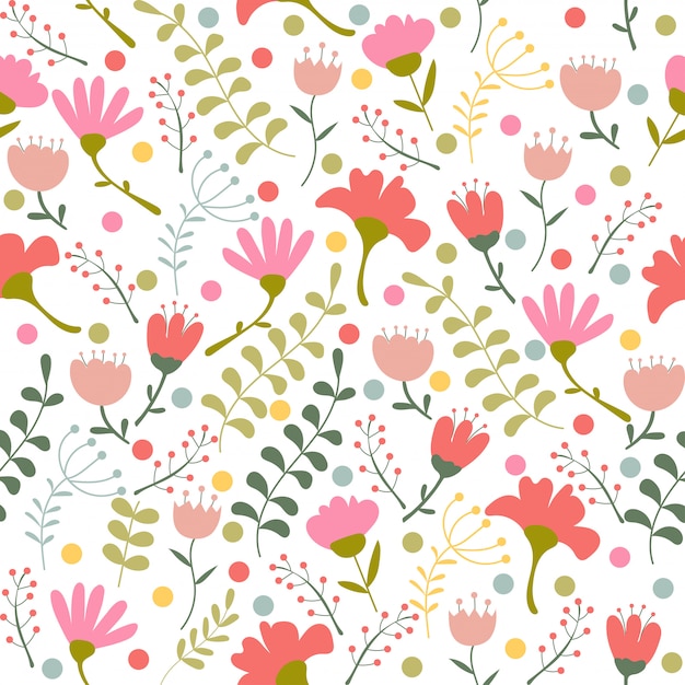 teste padrão floral no estilo do doodle com flores e folhas.