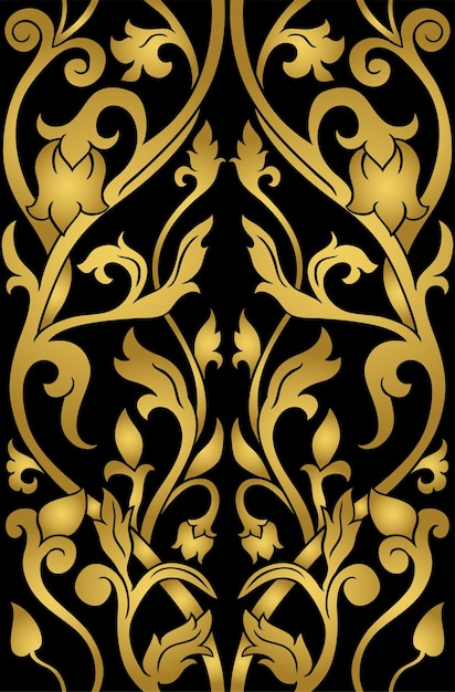 Teste padrão floral ouro. ornamento de filigrana em um fundo preto. modelo elegante para papel de parede, tecido, tapete.