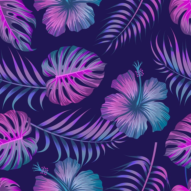 Teste padrão floral sem costura com folhas de fundo tropical