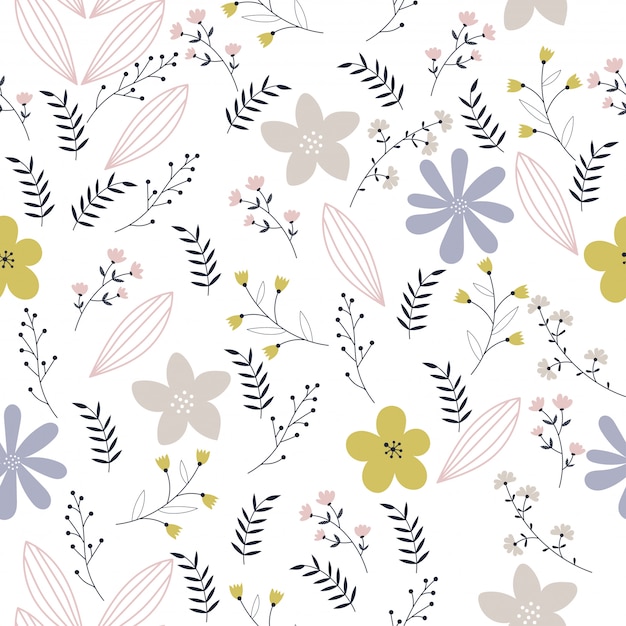 Vetor teste padrão floral vetor no estilo doodle