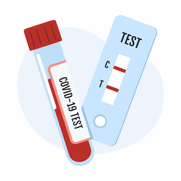 Vetor teste rápido para covid-19 e teste de sangue in vitro. pesquisa de laboratório.