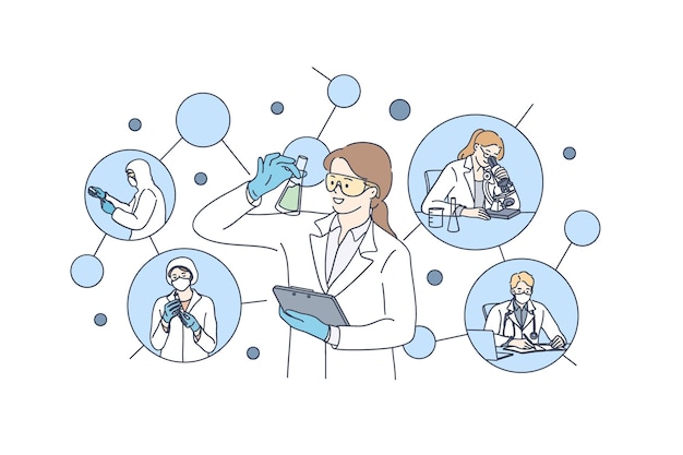 Testes de laboratório químico e ilustração do conceito de pesquisa
