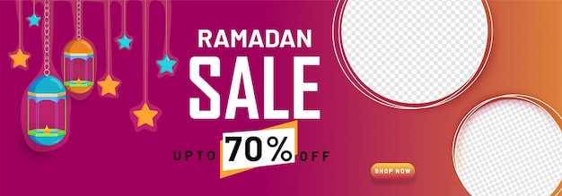 Texto à moda ramadan sale, com as lanternas coloridas de suspensão.