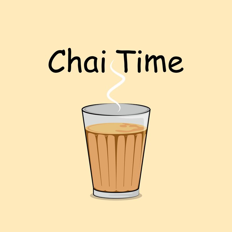 Vetor texto chai time com ilustração vetorial premium de copo de chá indiano