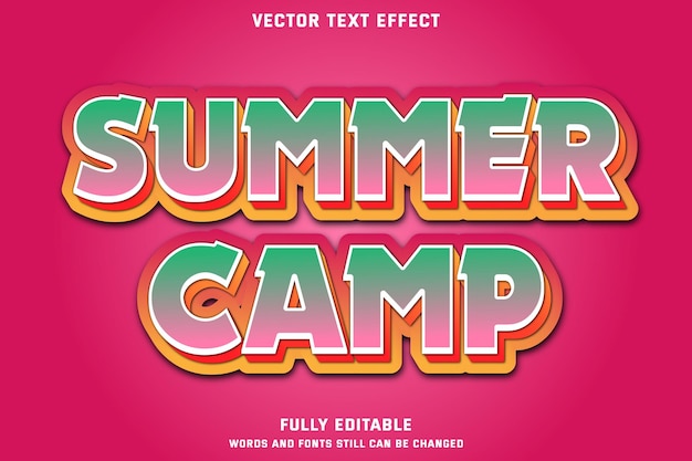 Texto colorido de efeito de texto editável de acampamento de verão