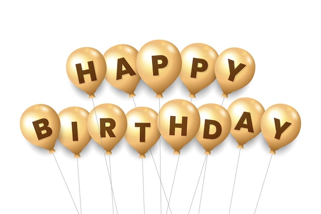 Texto de carta de feliz aniversário escrito em letras de balões dourados ou tipografia