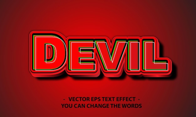 Vetor texto de diabo vermelho com ilustração de efeito