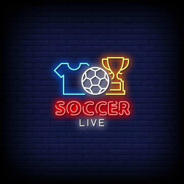 vetor de sinal de néon de futebol ao vivo. Néon do logotipo do futebol ao  vivo