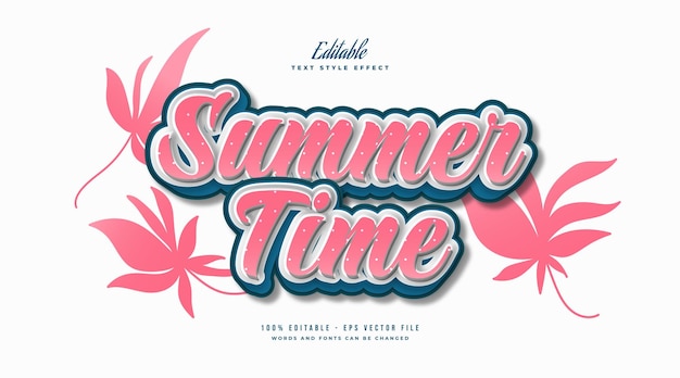 Texto de horário de verão em azul e rosa estilo vintage efeito de estilo de texto editável